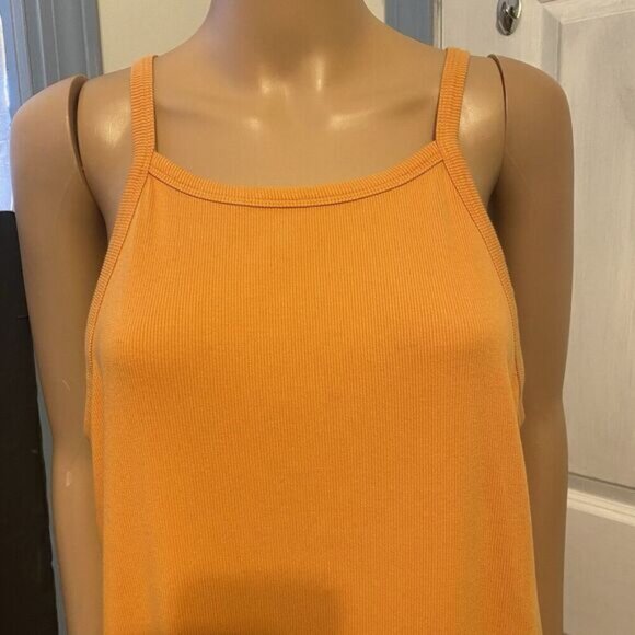 Old Navy Orange Sleeveless Ribbed Tank Midi Dress Plus 2X Split Side Coastal Sun - Picture 5 of 10